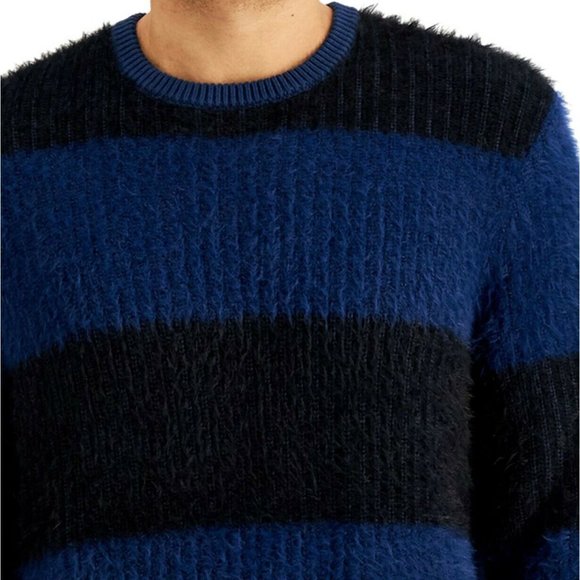 INC International Concepts Men's Timeless Navy Fuzzy Striped Sweater X-Small - Picture 3 of 4